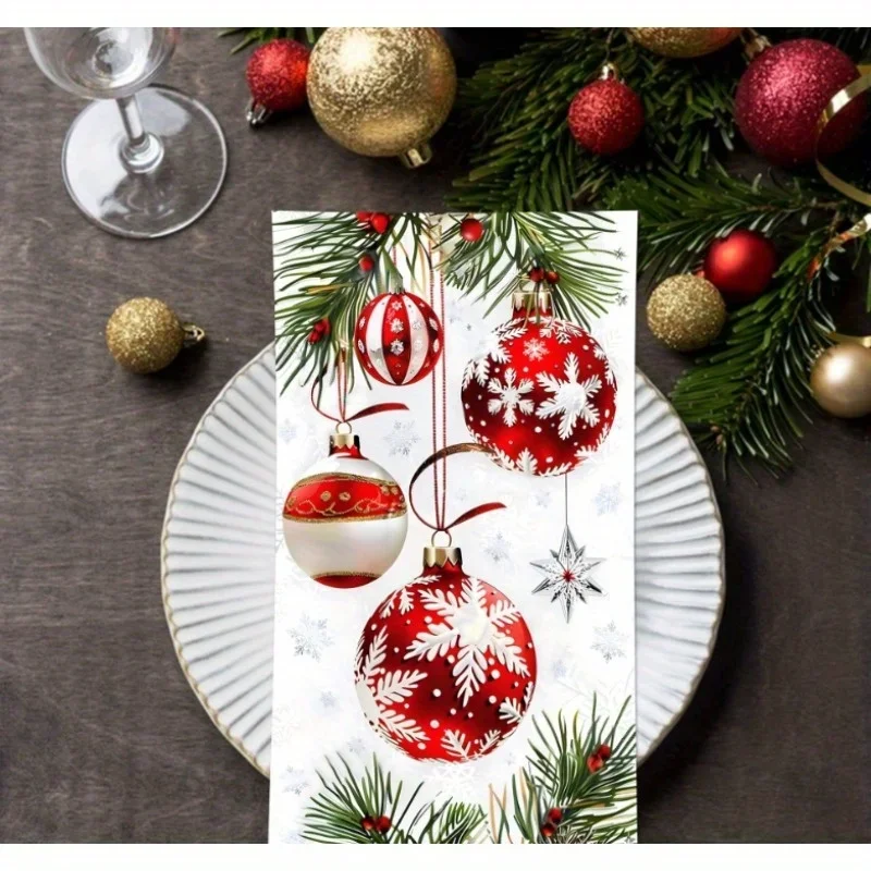 مناديل الضيوف المزخرفة الورقية للاستعمال مرة واحدة لعيد الميلاد من Horaldaily، كرات عيد الميلاد لحفلات الغداء والعشاء والمطبخ والحمام والحفلات
