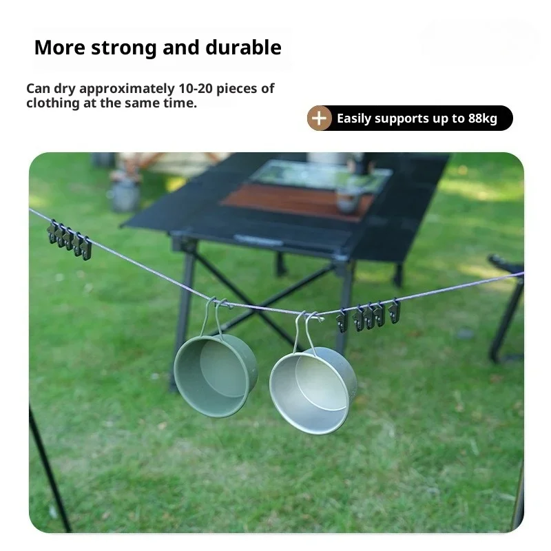 7M Adjustable Travel Clothesline with 12 Clips Portable Outdoor Camping Laundry Line Windproof Anti-slip Clothes Drying Rope Wit