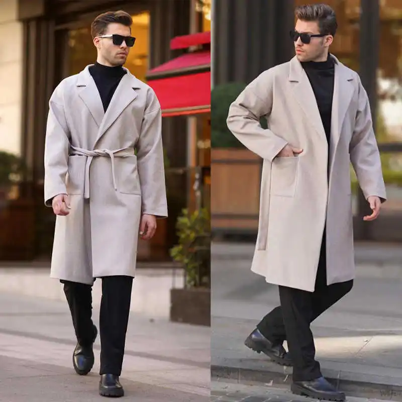 

Autumn and Winter Men's Overcoat Wool Blend Buttonless Outerwear Commute Warm Customized trajes para hombre