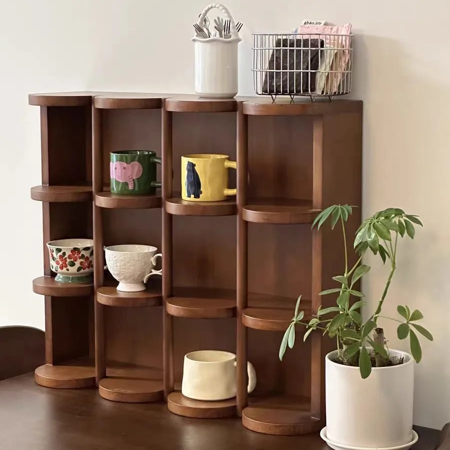 

Retro cup holder Solid wood lattice Medieval cup Mark Coffee cup holder Desktop storage Shelf Display grid Wooden lattice