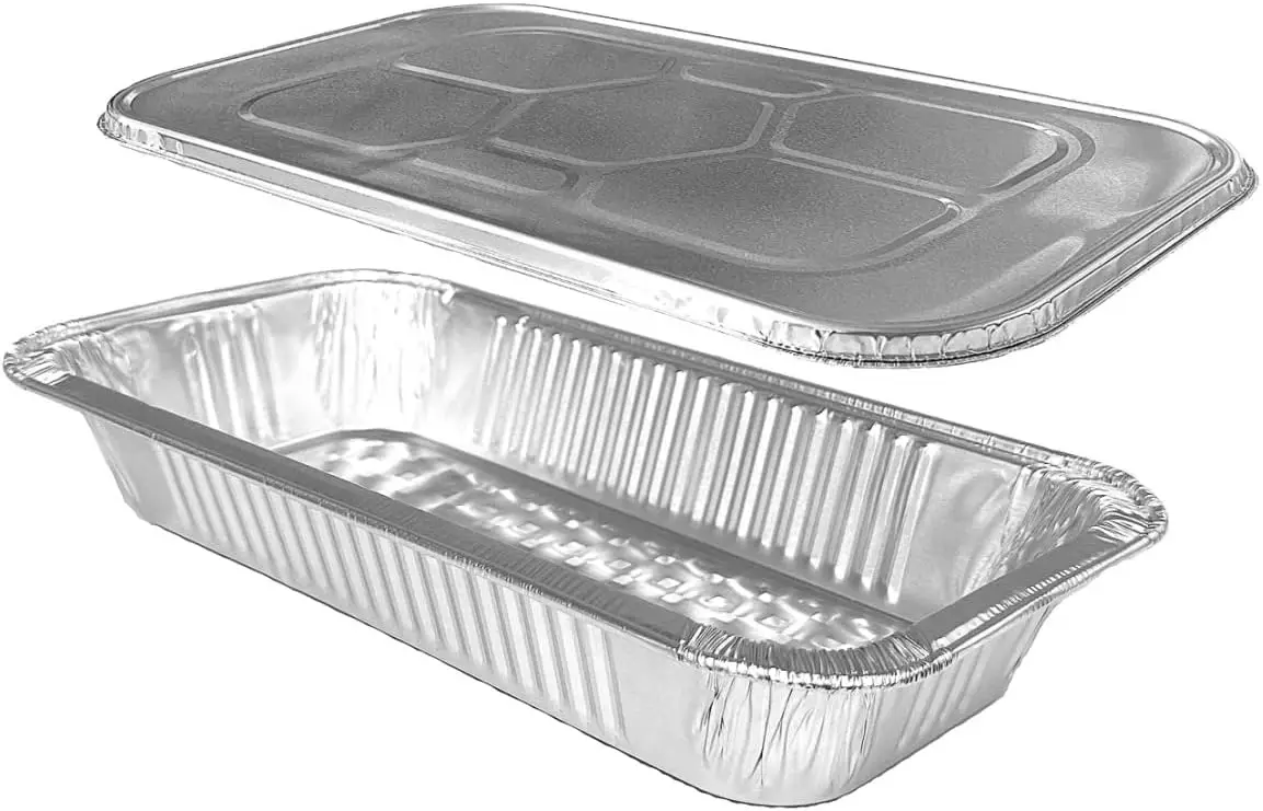 

1/3 Size (SHALLOW) Aluminum Foil Steam Table Pans with Lid Covers - 12x6x2 Disposable Containers Great for Baking, Cooki