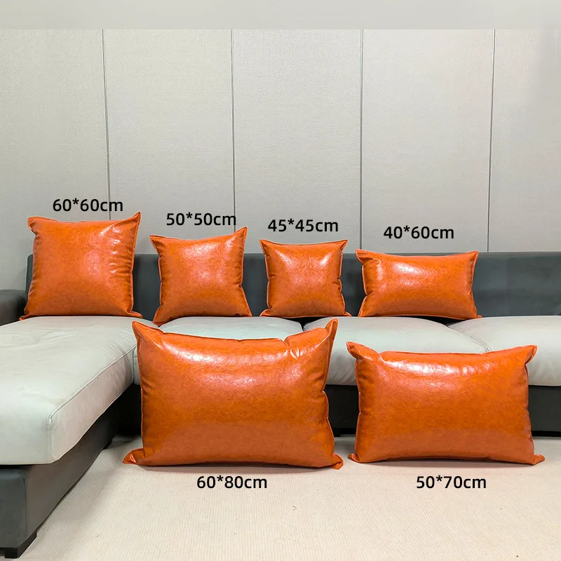 PU Oil Wax Leather Cushion Cover Luxury Imitation Leather Sofa Cushion Pillowcase Thick Large Decorative Office Cushion Covers