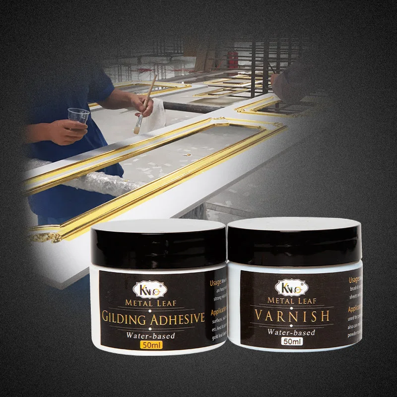 50ml Gilding Glue Gold Leaf Foil Water-based Glue for Metal Foil Sheets Arts Craft Paper Home Decoration Varnish&Brush