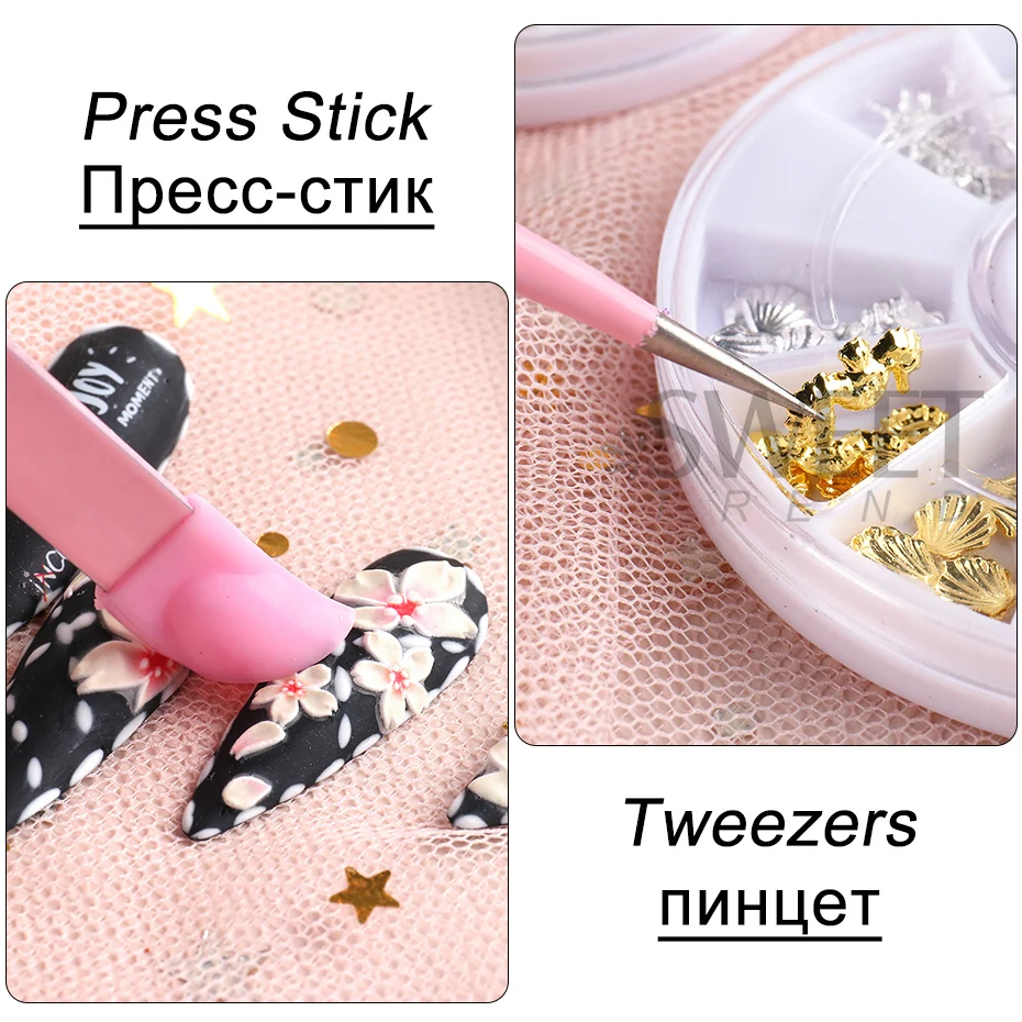 Double Sided Nail Tweezers Silicone Press Stick False Eyelashe Nail Clip Makeup Tool Sticker Rhinestone Nail Equipment SASN01-02