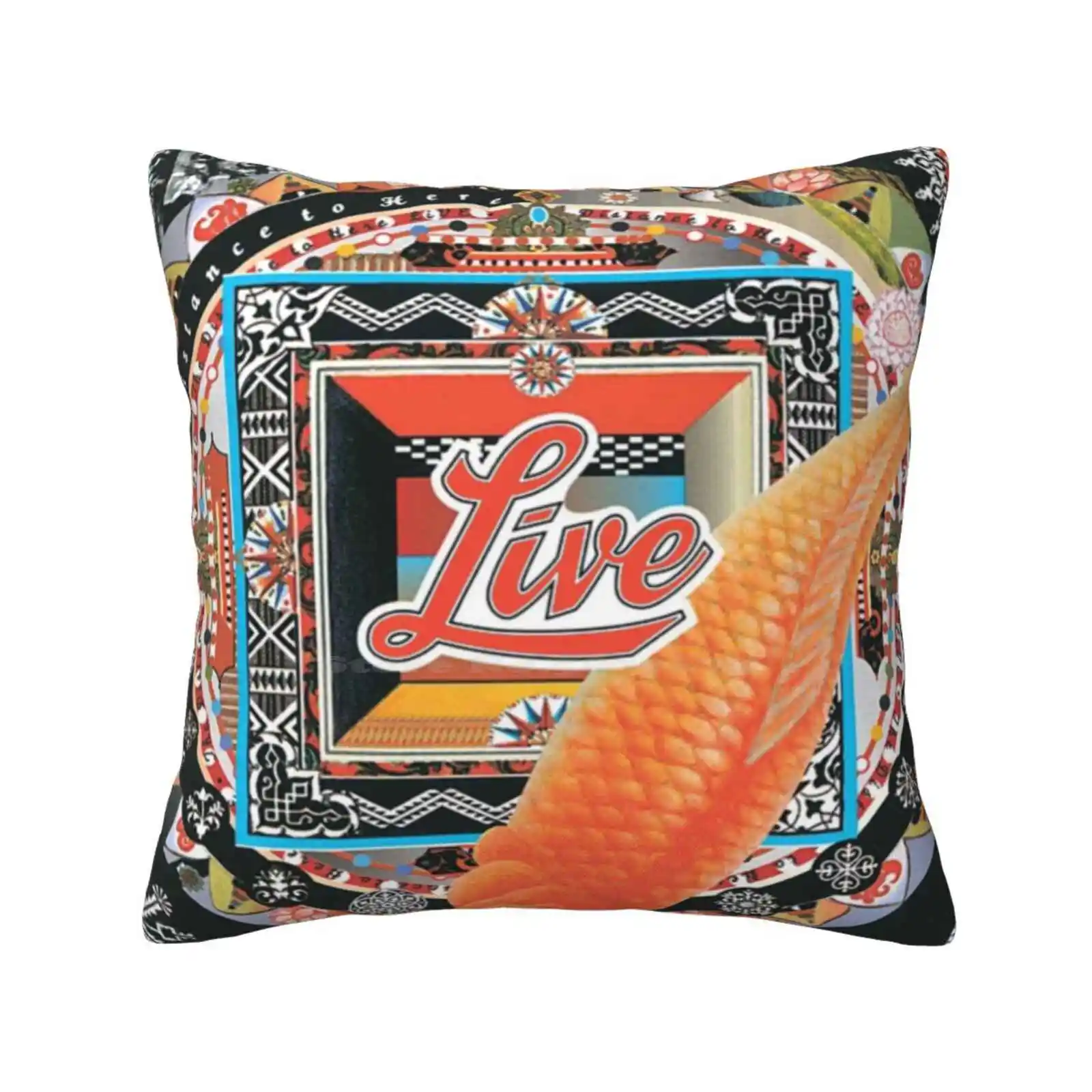 Live The Distance To Here Funny Cute Decor Square Pillowcase Live Band Fishing Japanese Koi Pond Koi Fish Lover