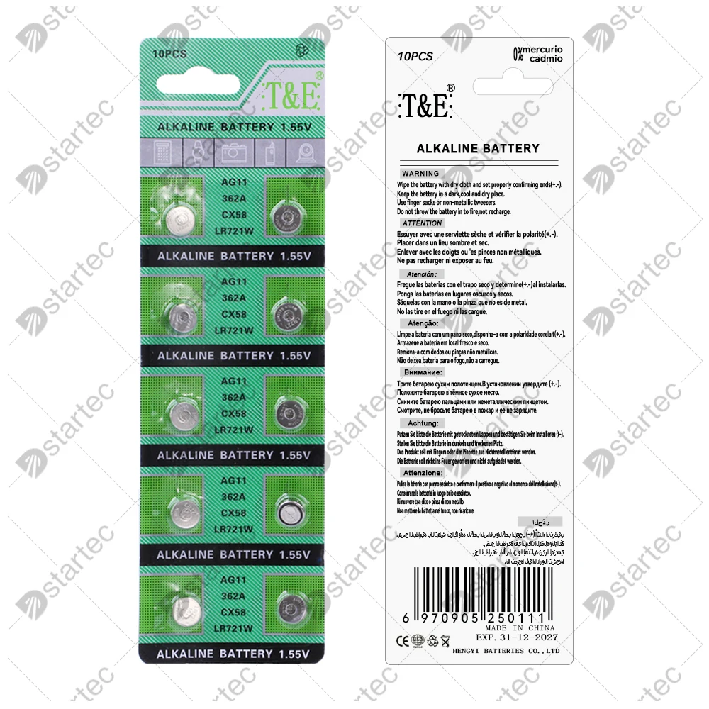 1.55 فولت LR721 AG11 162 362 LR58 362A G11A SR721 بطاريات زر لمشاهدة اللعب عن بعد L721 SR721SW 361 خلية عملة البطارية القلوية