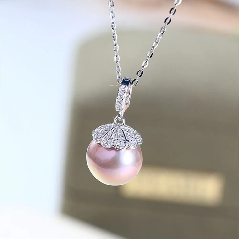 

S925 Sterling Silver Pearl Pendant Setting, DIY Empty Bezel Cup Jewelry Supplies for Craft Making, Hollow Prong Pendant Findings
