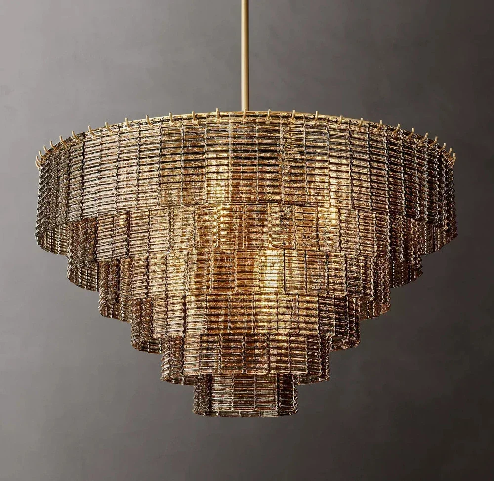 Glass Round Chandelier Lighting Modern Retro LED Horizontal Brass Chrome Black Light Living Room Lamp Home Decor