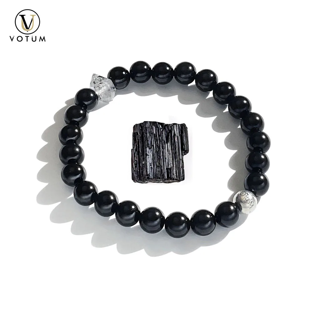 

Votum натуральный черный турмалин браслет из бисера для женщин и мужчин Herkimer Алмазная чакра кристалл камень 925 серебряные бусины ювелирные изделия