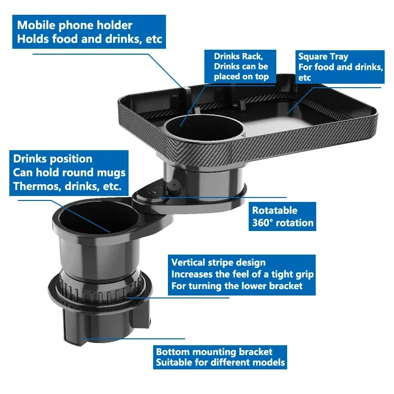 Vassoio portabicchieri per auto per adulti tavolo vassoio per auto per mangiare con Slot per cellulare vassoio per portabicchieri regolabile per auto