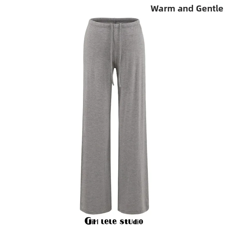 Pantalones de pierna ancha de cintura alta para mujer, pantalón informal de corte recto, holgado, con cintura elástica, pantalones largos Dstring Pure Desire Sle