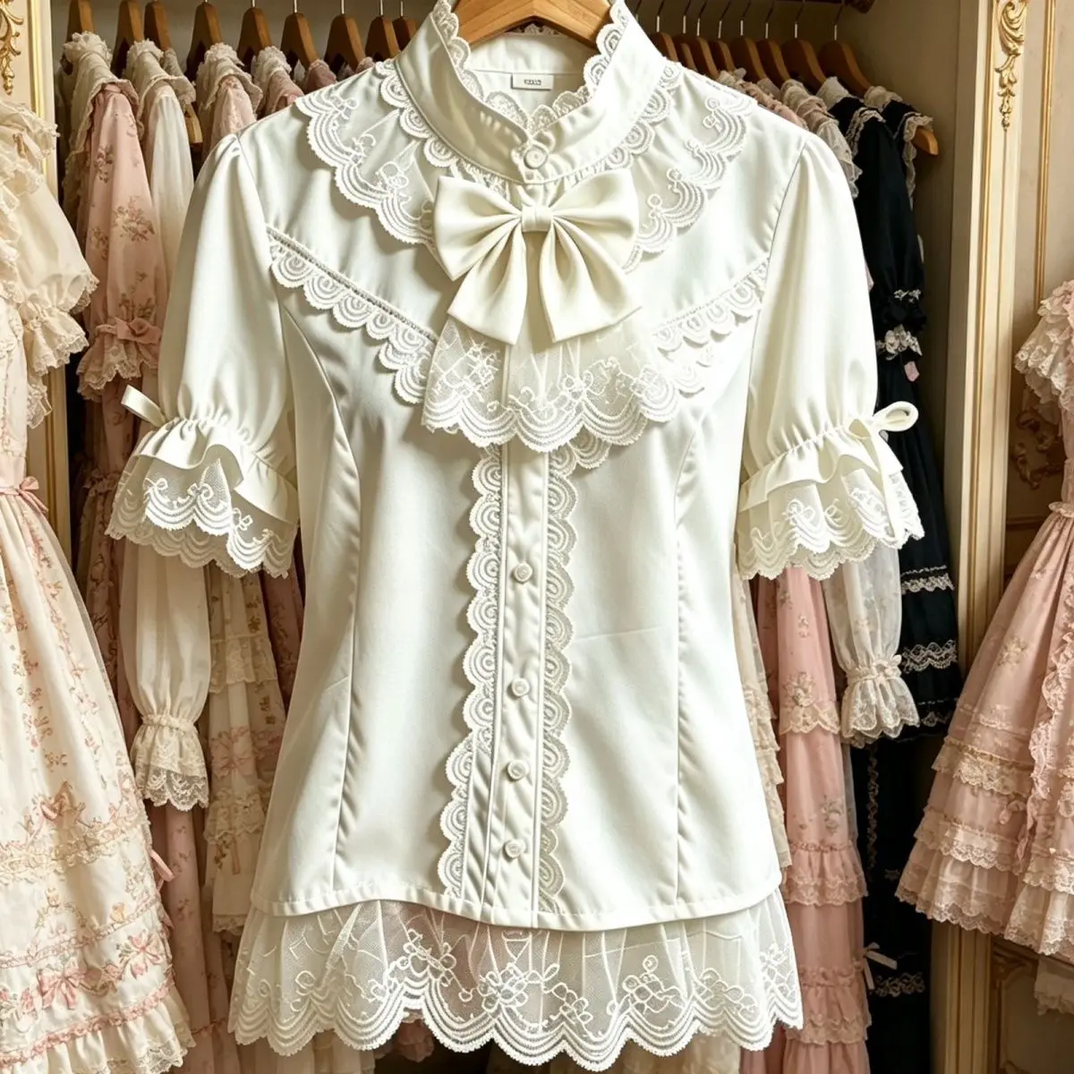 

Original new lolita with Lolita Japanese sweet summer short-sleeved top shirt cute bubble sleeves