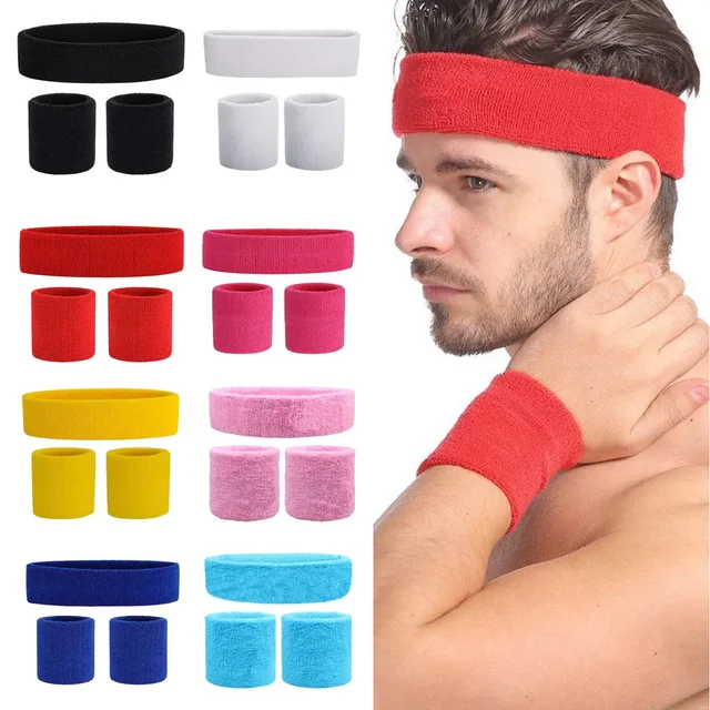 3 sztuk/zestaw męska opaska sportowa opaska na głowę rozciągliwa elastyczna Outdoor Sport pot opaska na głowę opaska na nadgarstek kobiety siłownia bieganie tenis Headwrap
