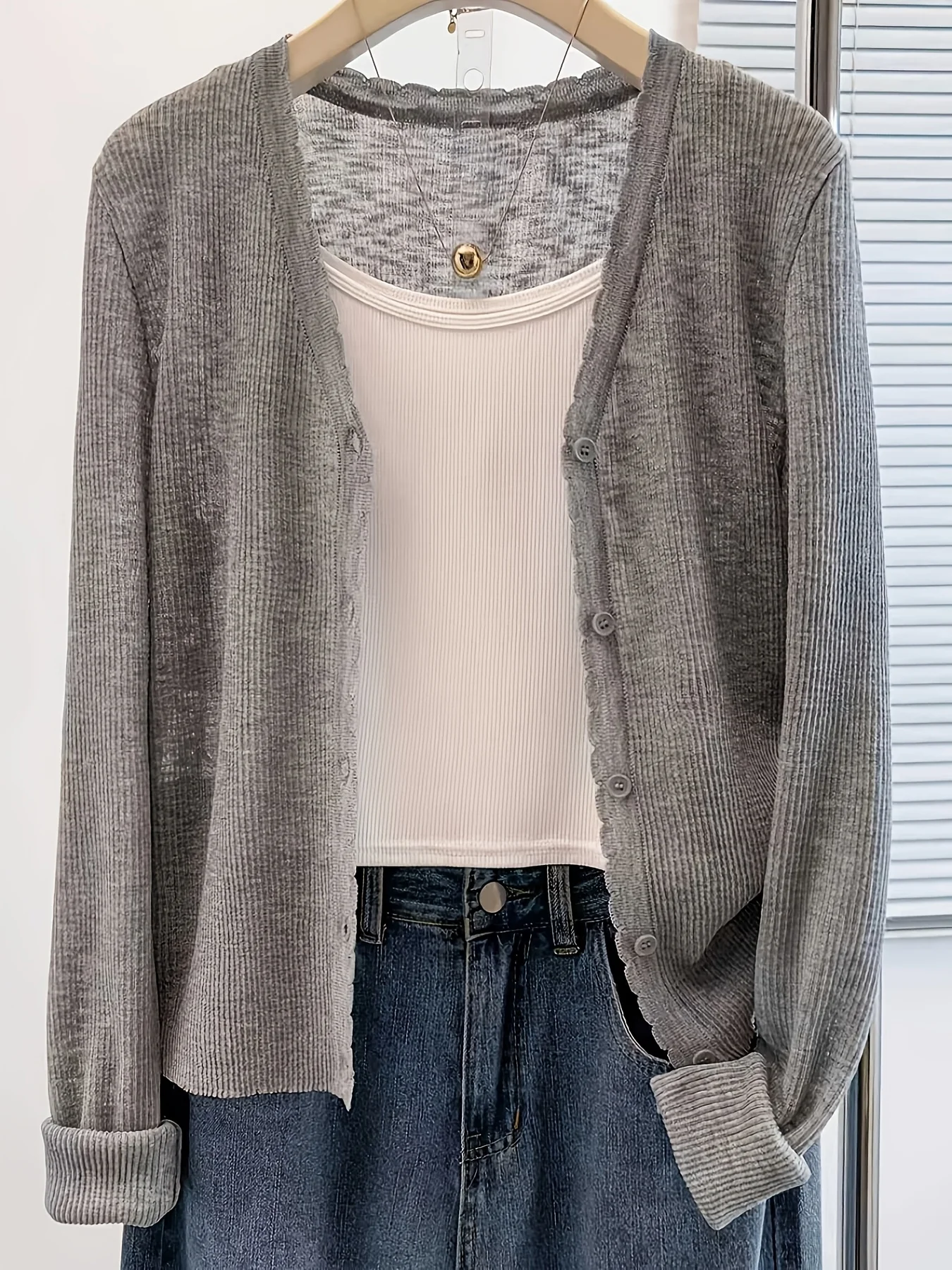

Spring Summer Long Sleeve Thin Sun Protection Knit Cardigan, Casual Versatile Air Conditioner Cover Up, Fashion Elegant Women's