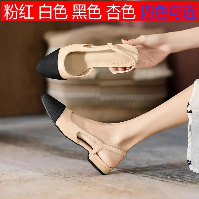 In Stock Cross-Border Back Empty Color Matching Flat Heel Small Size Women's Shoes Low Heel Classic Style Closed Toe Sandals Wom