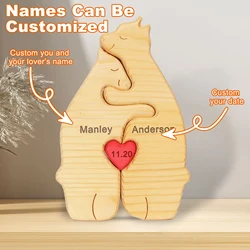 Personalized Custom Bear Family Wooden Puzzle Free Engraving Name for Birthday Gift Family Name Sculpture 2-7 Names Desk Decor