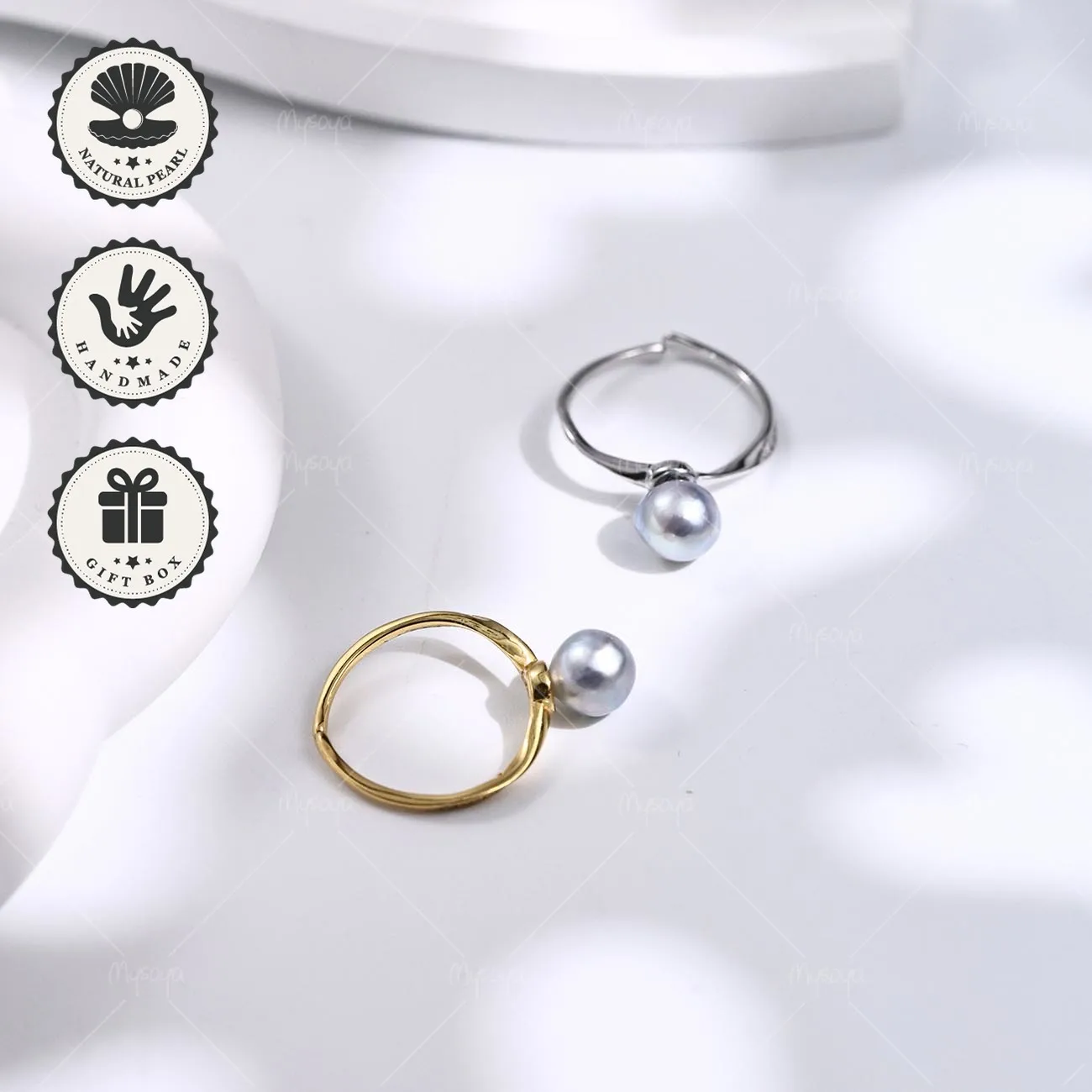 

Mysoya Japanese Akoya Gray Baroque Pearl Open Ring 6.5–7mm S925 Golden/Silvery With Gift Box Valentine’s Day Birthday Gift