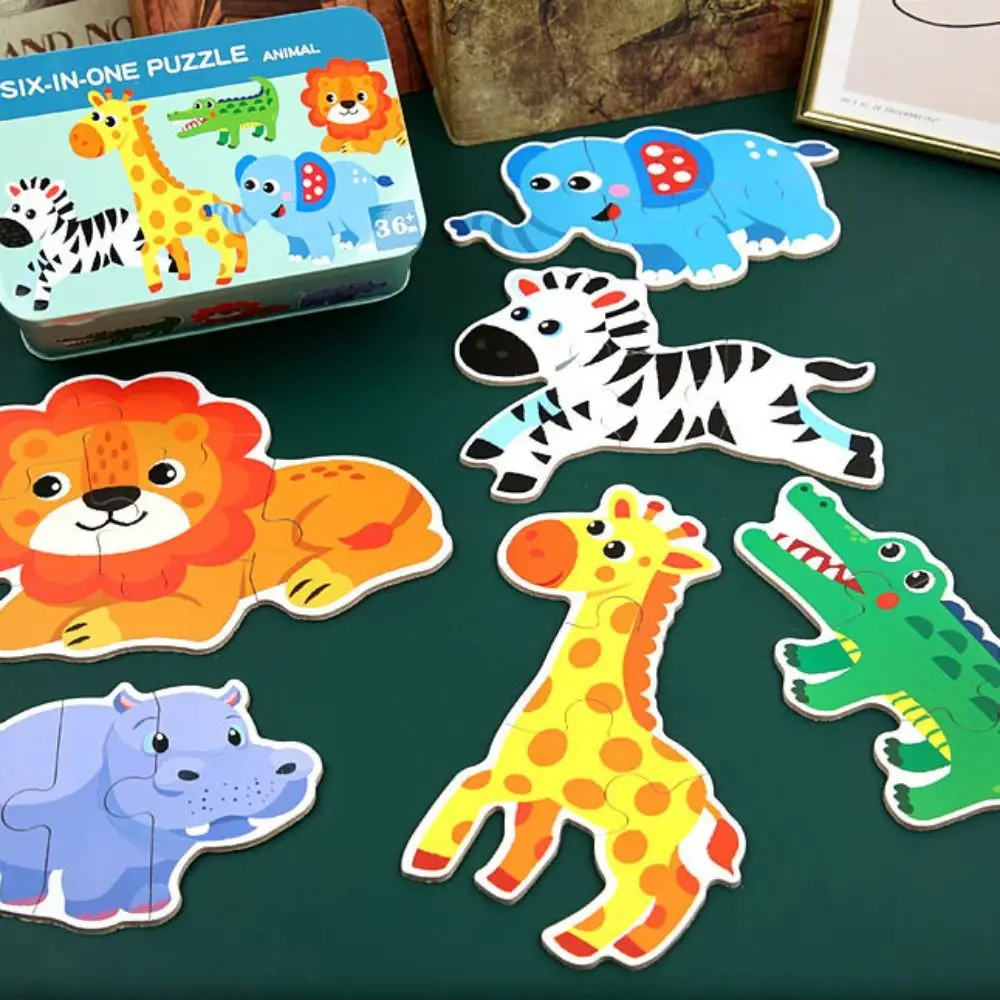 Interessante dinosaurus cartoon dier puzzel Montessori auto 3D houten puzzel kleurrijke educatieve baby houten speelgoed cadeau