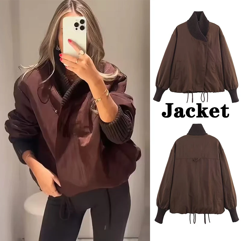 

Women's Knitted Splice Jacket 2025 Women Long Sleeve Zipper Leisure High Street Short Jacket Lady Autumn New Fashion Outerwears