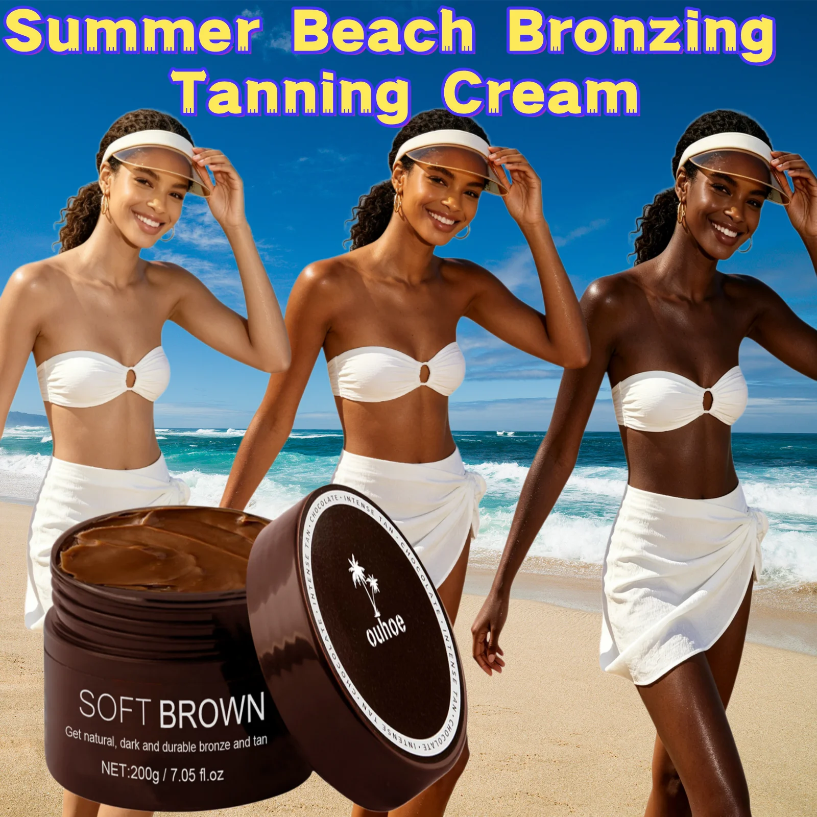 

Bronzing Tanning Cream,Deep Chocolate Glow,Fast Dark Tan,Anti Beach Dryness,Anti Photoaging Shield,Water Resistant Oil Base,100% Natural Ingredients,Ropical Scent Overload,Long Lasting Fade Resistant,Vegan&Clean Beauty