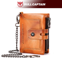 BULLCAPTAIN Zipper tower buckle genuine leather men's wallet, vertical multi-slot top layer cowhide wallet