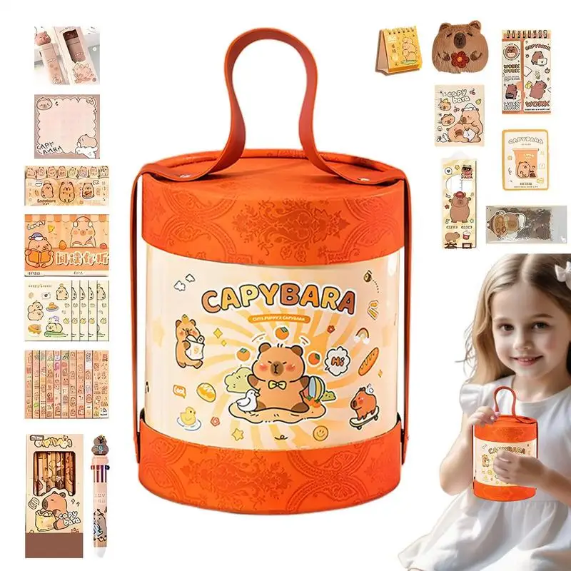 

Capybara Stationery Set Cute Reading Passbook Include Stickers Pen Notepad Pendant Plush Toy Capybara Themed Stationery Kit For