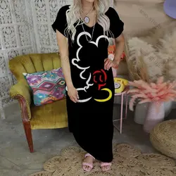 Frauen Lange Kleid Sexy Cartoon Minnie Maus Kleider 2022 V-ausschnitt Freizeit Maxi Mickey Frau Kleidung Disney Casual Sommer Robe y2k