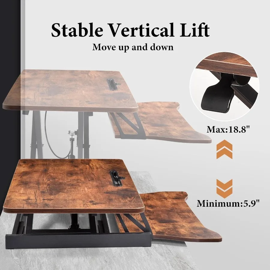 37단계 높이 조절 가능한 스탠딩 데스크 컨버터(키보드 트레이 포함): 홈 오피스용, 앉아서 일하는 컴퓨터 워크스테이션과 호환 가능