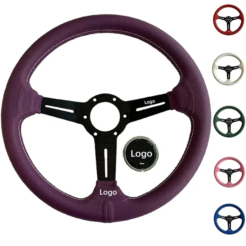 Universal 14inch 350mm Car Leather Deep Dish Steering Wheel Racing Sport Modified Car Steering Wheel