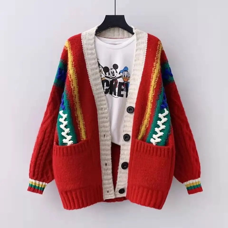 Knitted Ugly Christmas Sweater Knit Sweaters For Men Cardigan Couple Vintage Sweater Cardigans Coat Jacket y2k Men's Clothing 