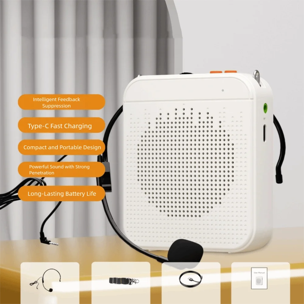 Amplificador de voz inalámbrico K5 con cinturón, Radio FM, Altavoz Bluetooth, altavoz de sonido ligero de plástico para aula para profesores