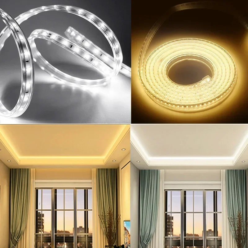 220V LED-Streifen Licht flexible Lampe im Freien wasserdicht hohe Helligkeit LED-Licht Küche Hintergrund beleuchtung Wohnkultur mit EU-Stecker Schalter