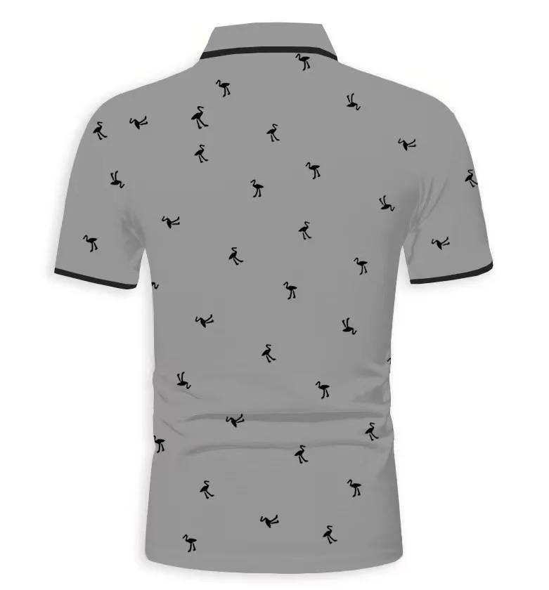 2026 Summer European / American Men's casual Polo shirt Flamingo Fashion Personalized Printed Street Short Sleeve Men's T-shirt