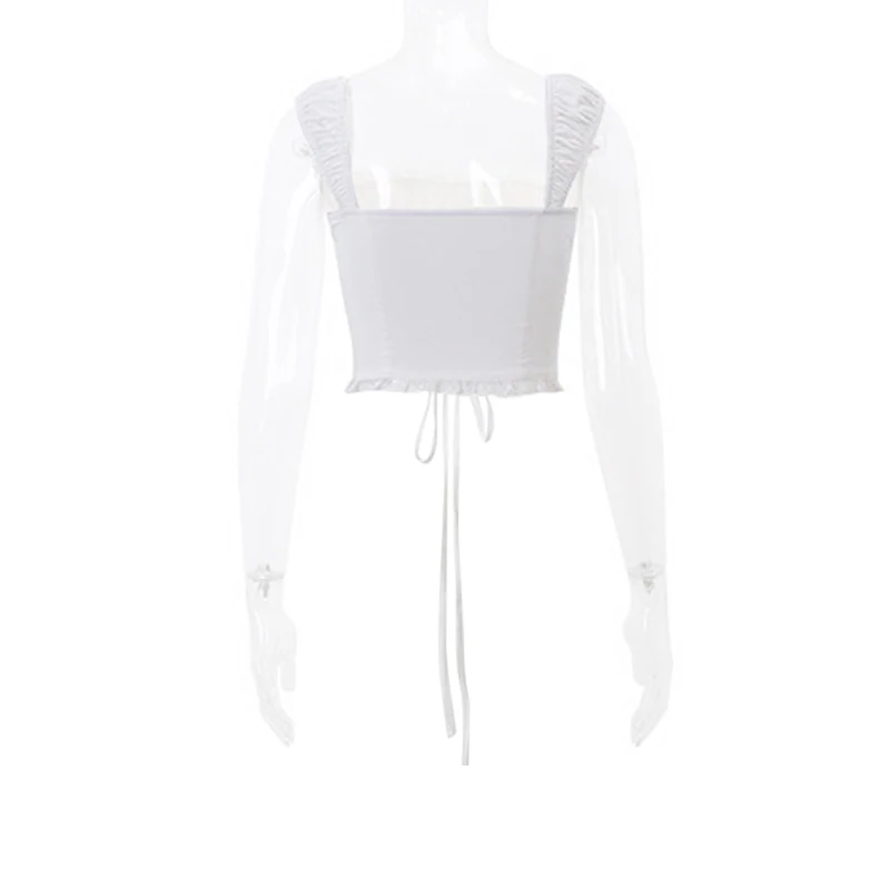 White Y2K Aesthetic Crop Top Elegant Vintage Sleeveless Slim Tank Tops 2024 New Summer 2000s Sweet Fairy Core Corset Women Top