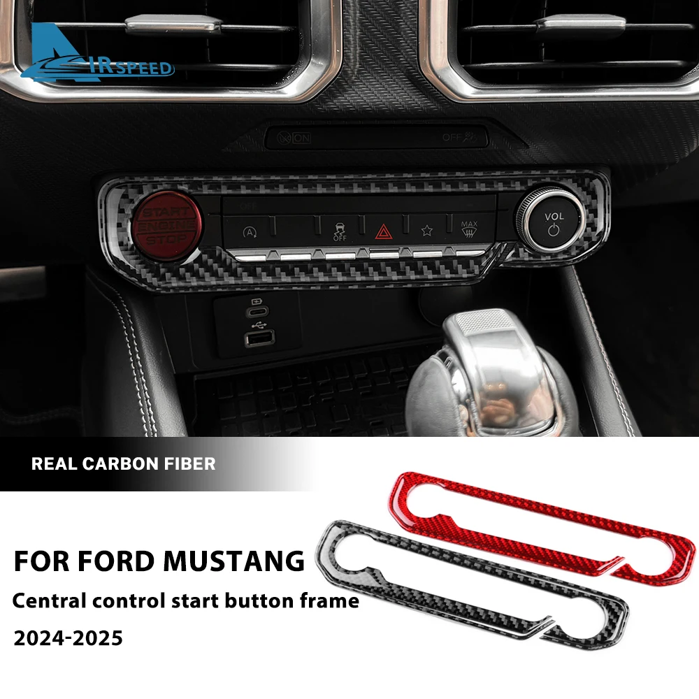 Echter weicher Kohlefaser-Aufkleber für Ford Mustang GT 2024 2025 LHD RHD Auto Zentralsteuerung Sternknopf Innenverkleidungszubehör