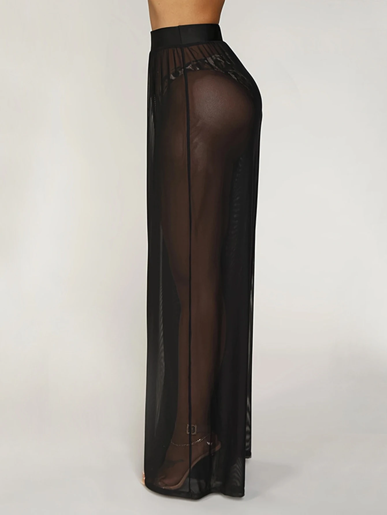 سراويل فضفاضة بلون سادة بخصر مرتفع ، سراويل بساق واسعة من الشاش الصافي ، سراويل مستقيمة بمنظور مثير ، أوروبا والولايات المتحدة