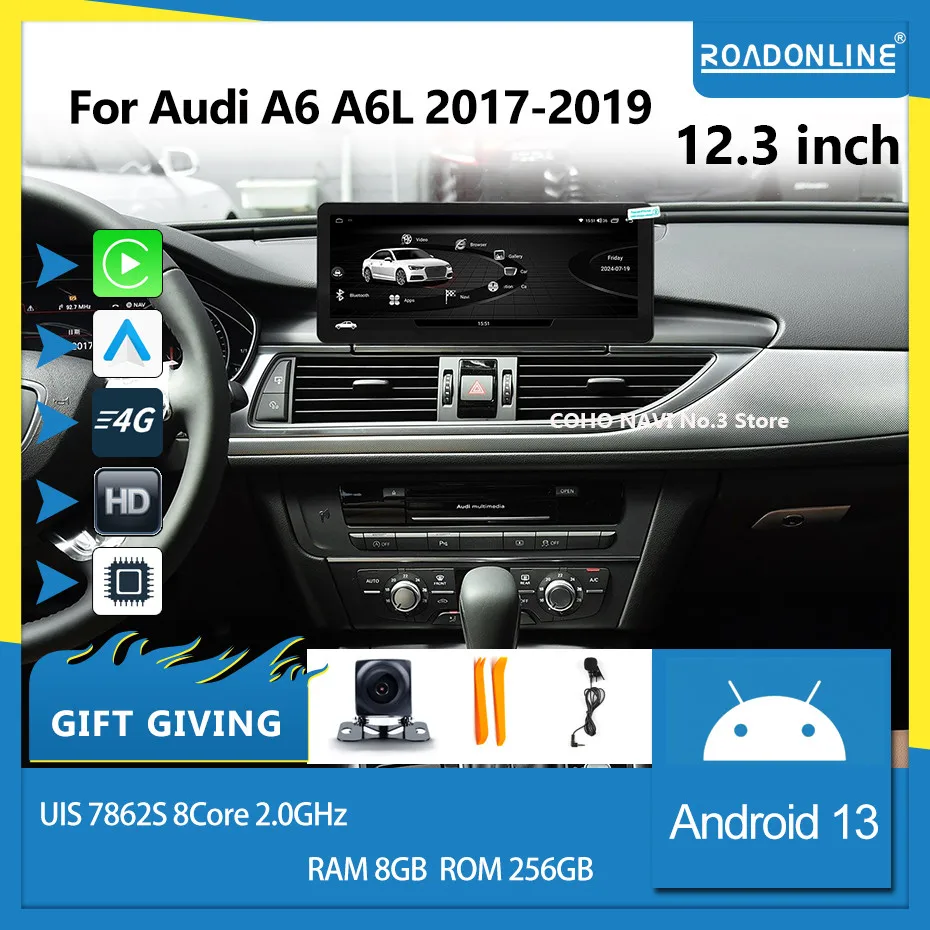 

For Audi A6 A6L 2017-2019 1920*720 Android 12 12.3 INCH Octa Core 8+256G Car Multimedia Player Stereo Receiver Radio