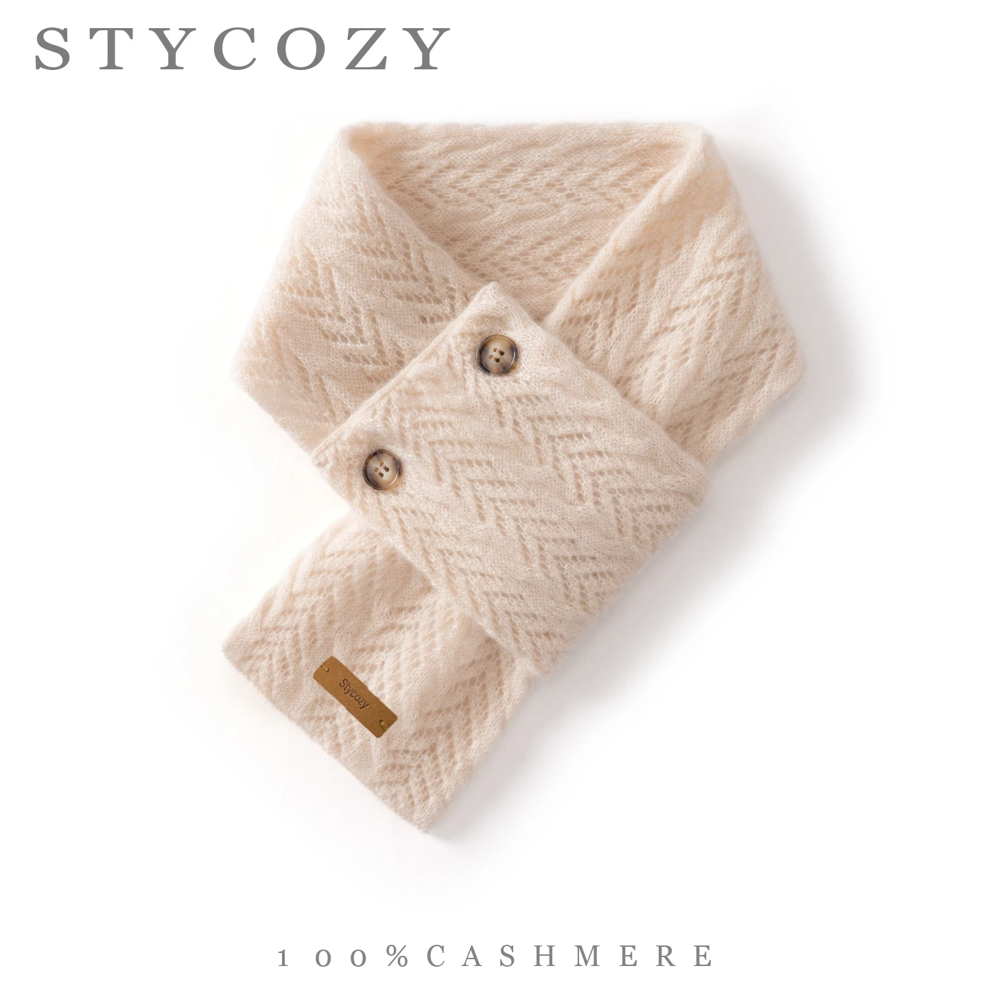 100%Cashmere Women Solid Knitted Neck Warmer Chic Button Short Cross Front Scarf Thickened Windproof Neckwear For Winter Outdoor