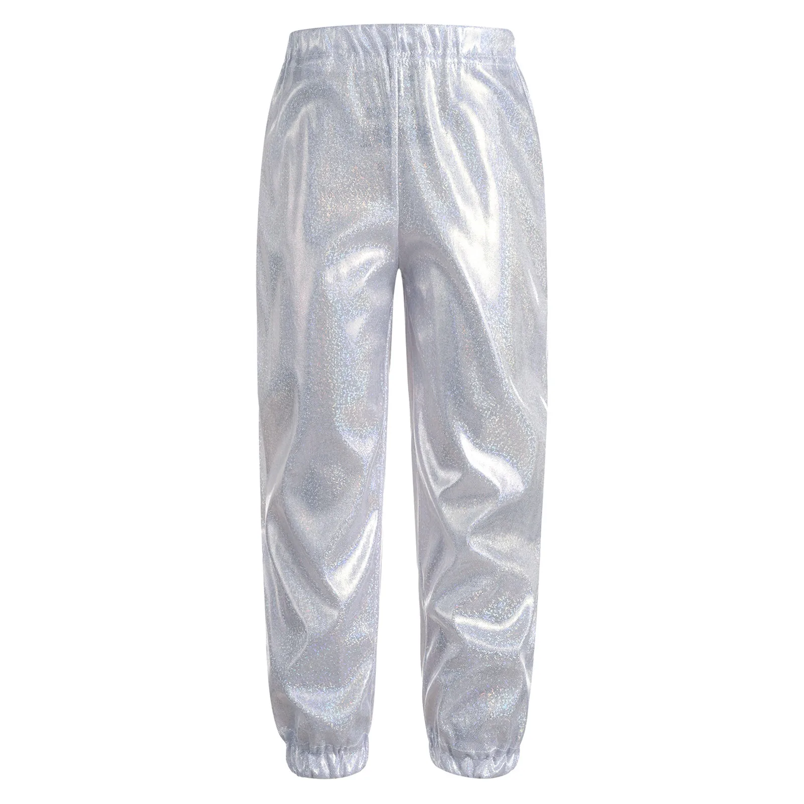 Kids Boys Girls Jazz Street Dance Pants Hip Hop Costume Shiny Metallic Elastic Waistband Trousers Party Performance Dancewear