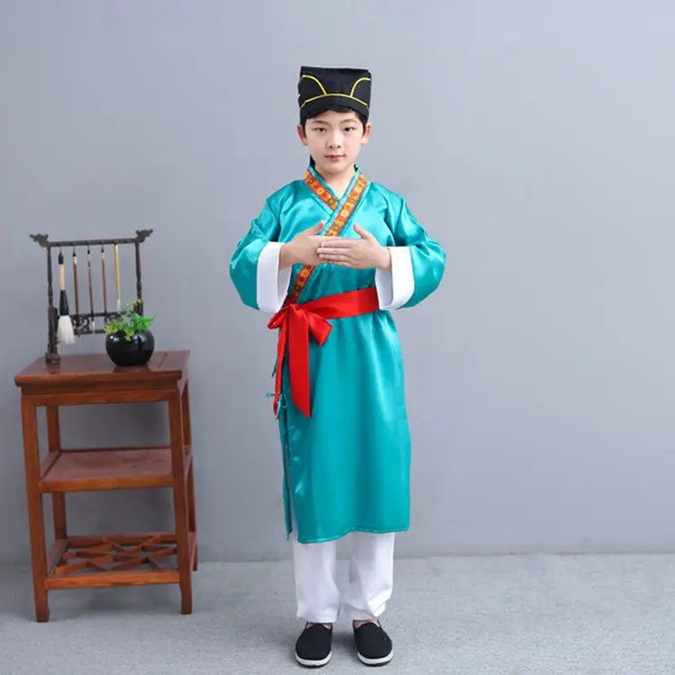 Chinese silk robe Costume Boys Children Kimono China Traditional Vintage Ethnic Students Chorus Dance Costume Hanfu