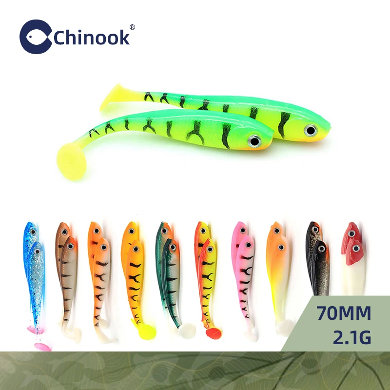 Chinook Soft Bait Lure 3D t-tail 65mm 5pcs Wobblers Silicone Fish Artificial Bait Fishing For Jig Head Texas Jigs Wacky Hooks