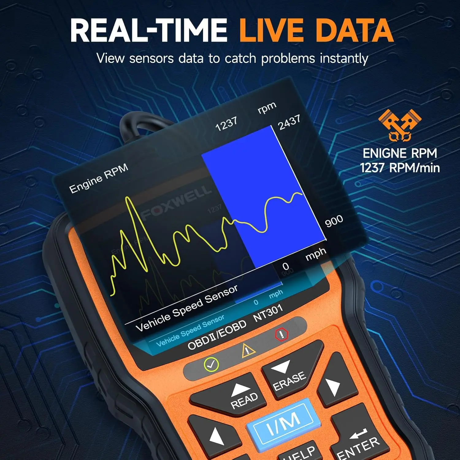 FOXWELL NT301 OBD2 Scanner CAN EOBD Code Reader Check Engine Light I/M Readiness Live Data Freeze Frame Car Diagnostic Scan Tool