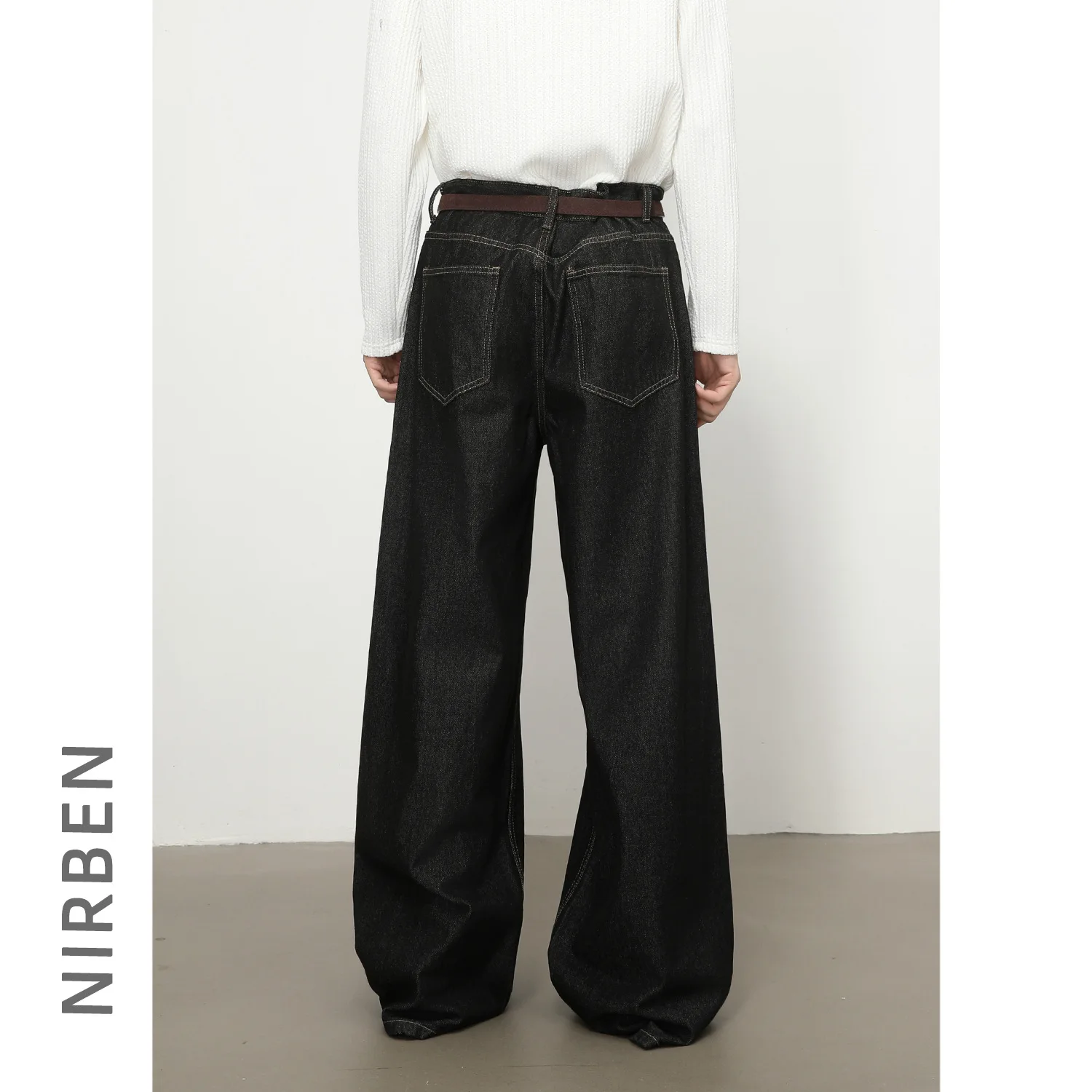 Multi-breasted Denim Black Straight Jeans Men's Trend Loose Versatile Wide Leg Pants