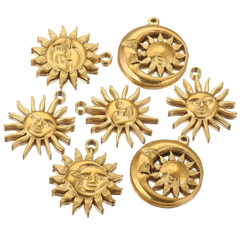 5pcs Stainless Steel Smiling Sun Shone Moon Charms for Jewelry Connectors Earrings Making Supplies for Diy Jewelry Findings Bulk