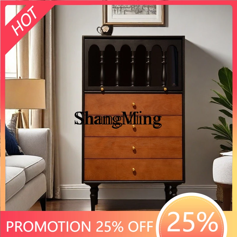 

SM household living room wall storage side cabinet antique retro ash wood storage cabinet