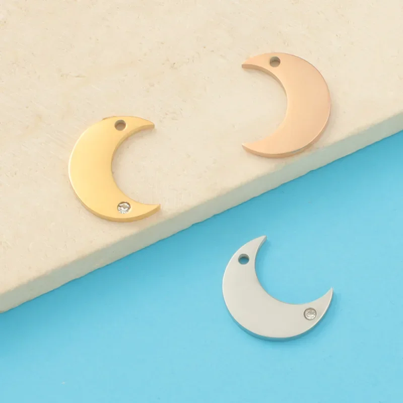 

WZNB 5Pcs Crystal Crescent Moon Charms Stainless Steel Pendant for Jewelry Making Handmade Earring Necklace Diy Accessories