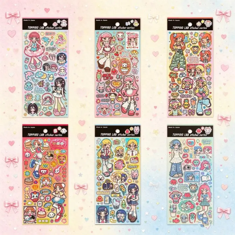 1pcs New Cartoon Y2k Girl Glitter Sticker Journal Handbook Scrapbook Diy Phone Case Material Cute Decoration Sticker Gift