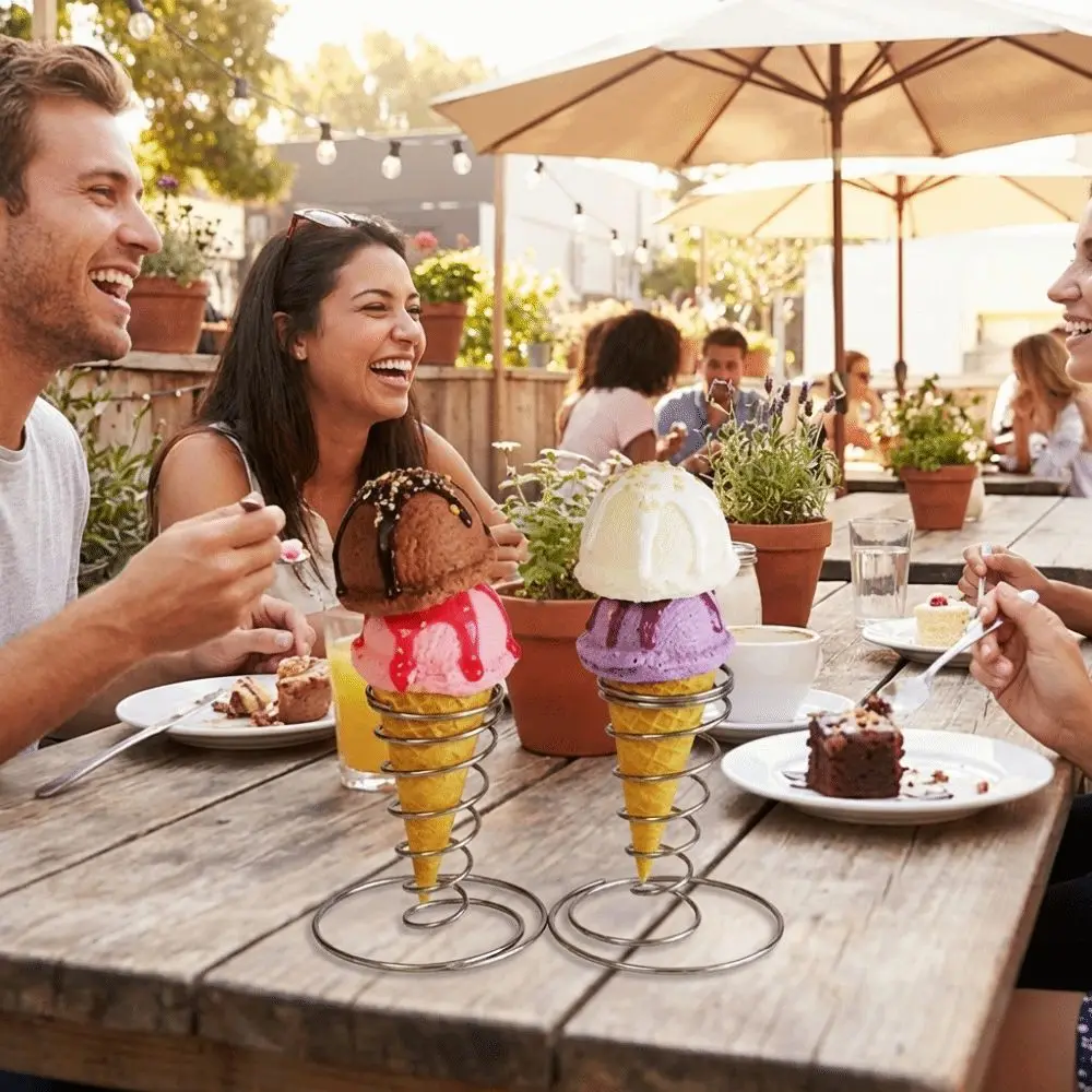 Stainless Steel Ice Cream Cone Holder Conical Spring Rust-proof Ice Cream Rack Steady Metal Basket Waffle Display Stand