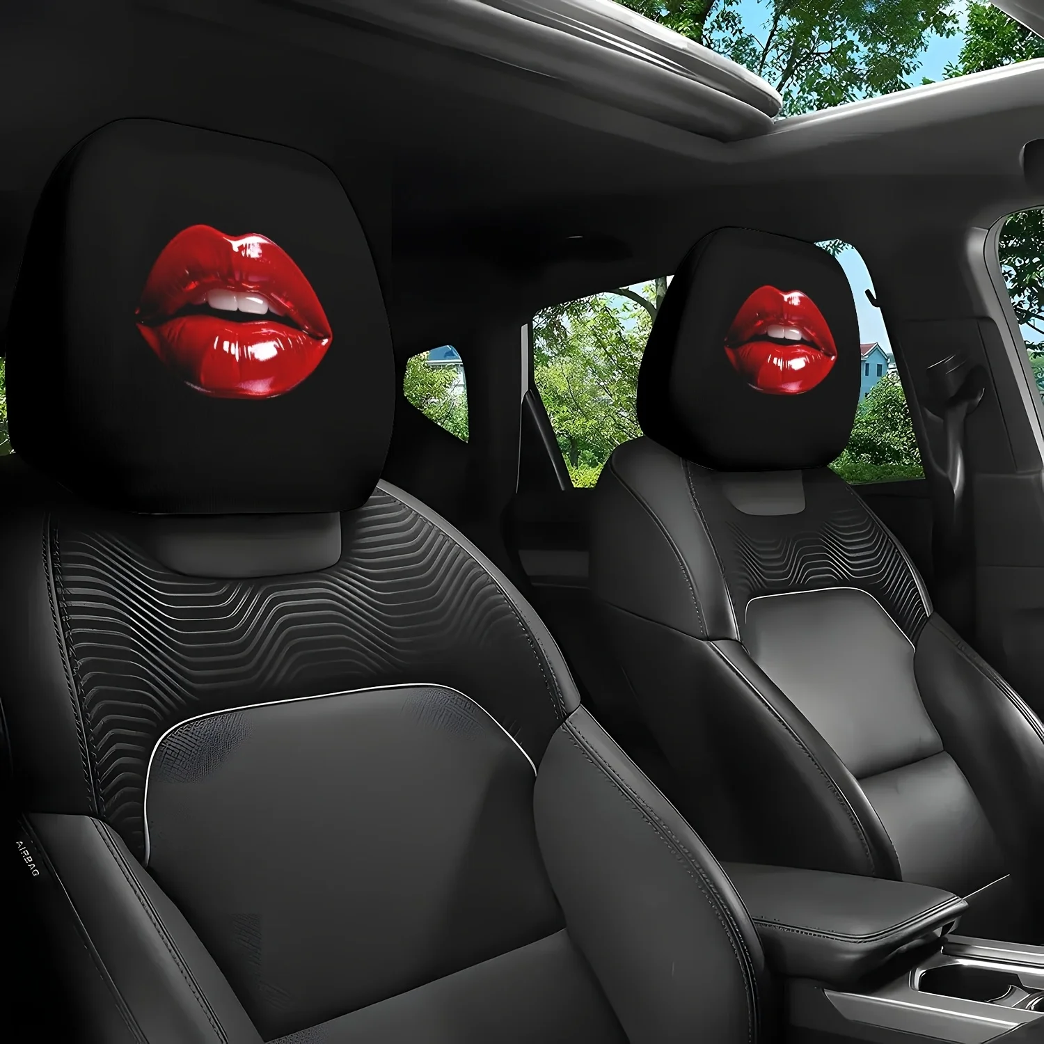 

2Pcs Sexy Red Lip Print Car Headrest Covers Universal Auto Headrest Protector Decorative Car Interior Accessories Stylish