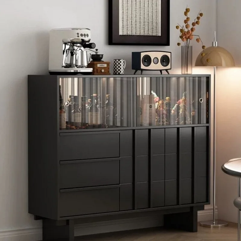 

Solid wood dining side cabinet integrated against the wall Living room tea cabinet Chinese glass Display